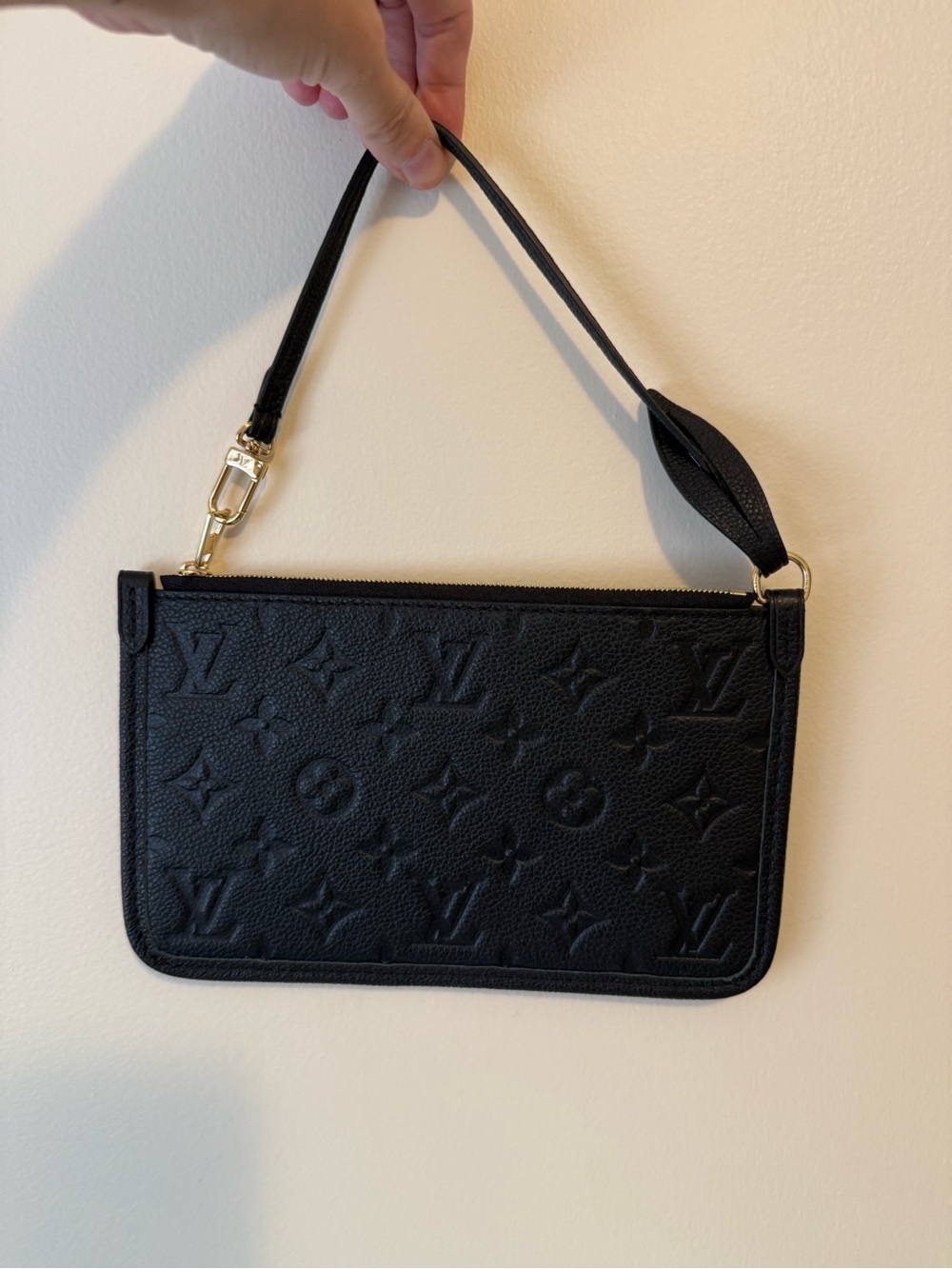 Louis Vuitton Black Embossed Monogram Wristlet Pochette